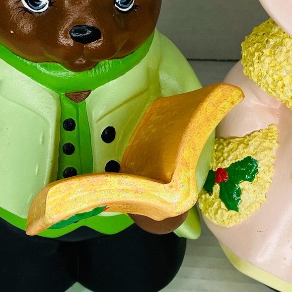 Set of 2 Vintage Hobbyist Ceramic Christmas Carolers Teddy Bears Figurines - Picture 5 of 9